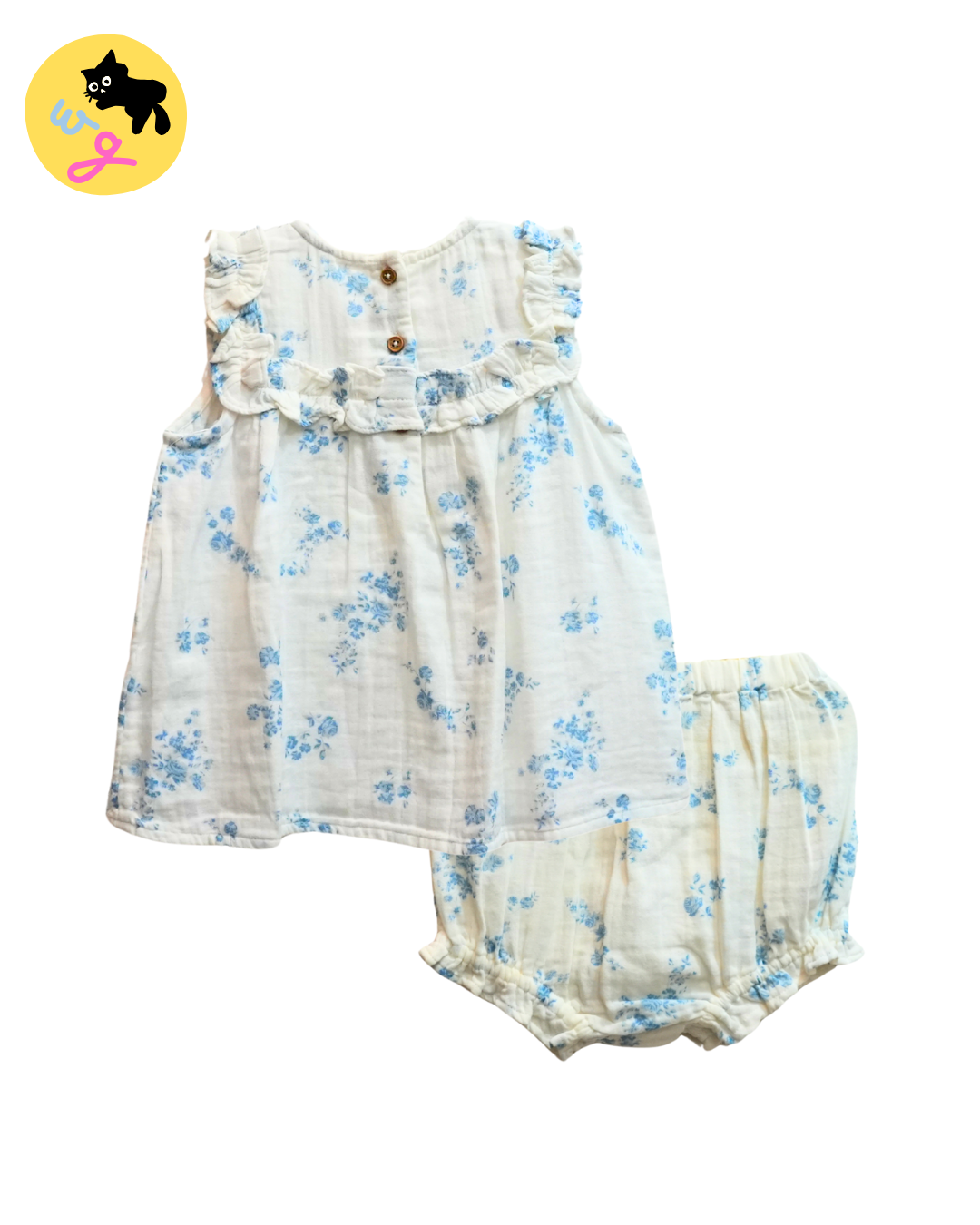 White & Blue Floral Bloomer Set