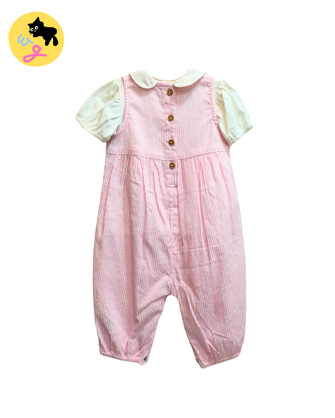 Pink & White stripes Bunny Embroidered Full Romper