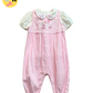 Pink & White stripes Bunny Embroidered Full Romper