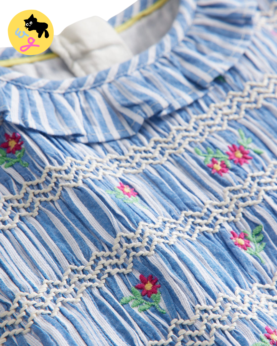 Smocked Bodice Dress - Blue Stripes