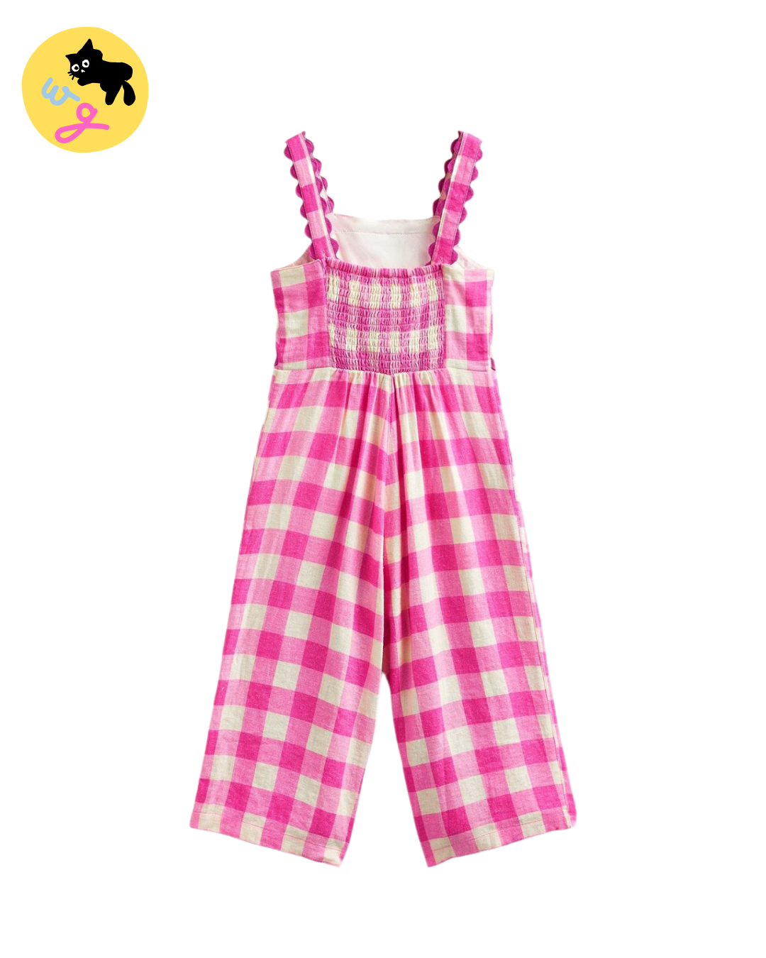 NWT Pink & White Gingham Ric Rac Wideleg Jumpsuit