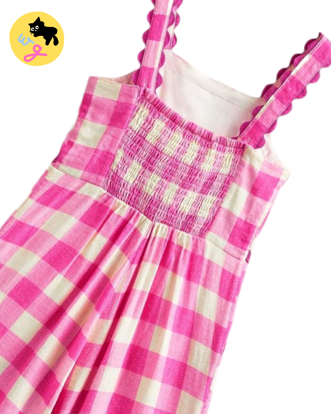 NWT Pink & White Gingham Ric Rac Wideleg Jumpsuit