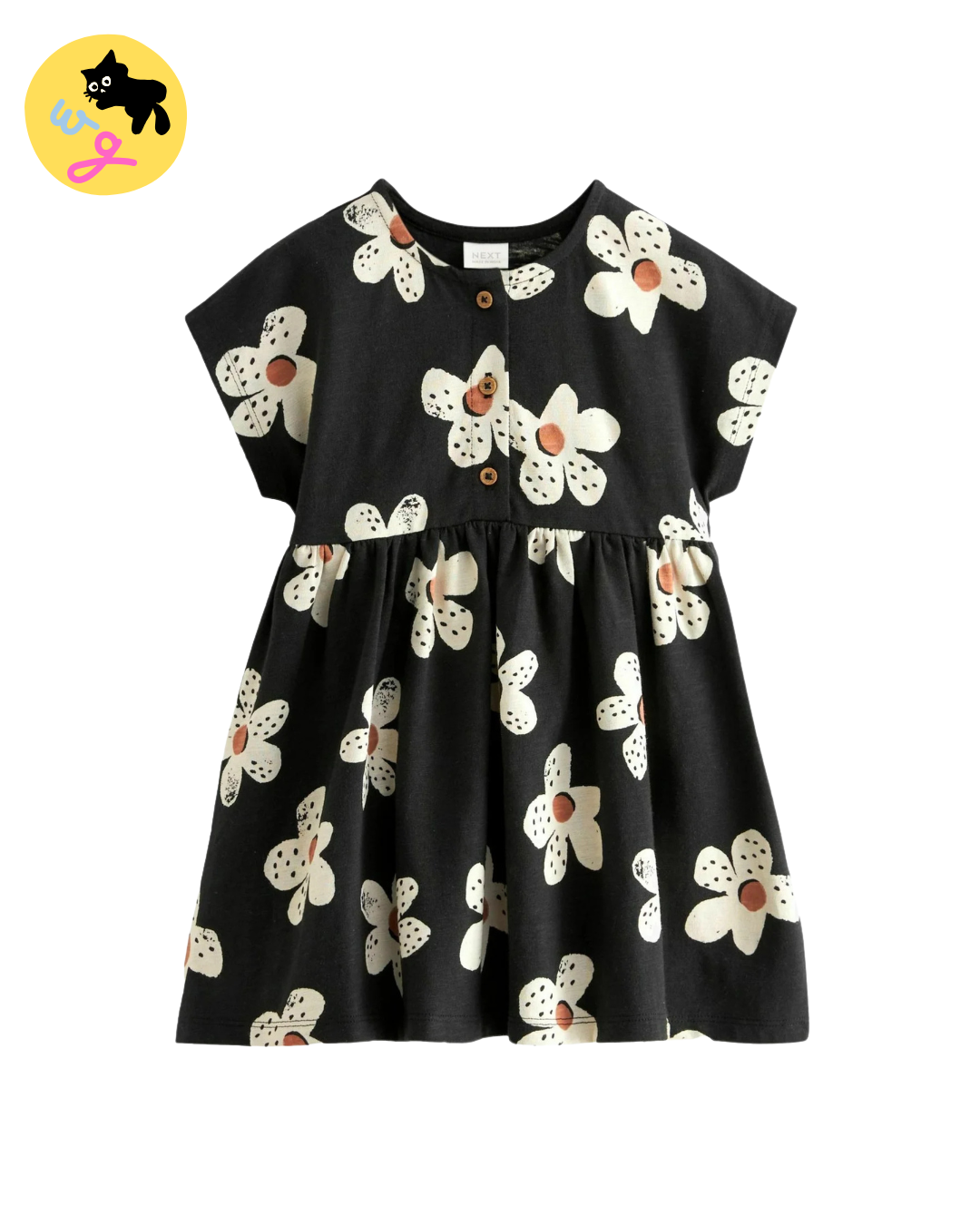 Black & White 100% Cotton Short Sleeve Jersey Dress